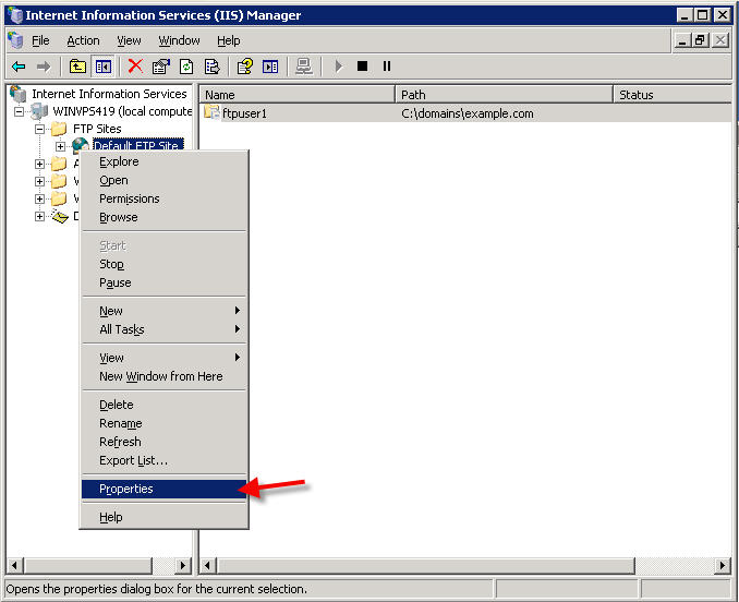 Default FTP site properties