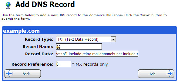 Adding an SPF record to HELM