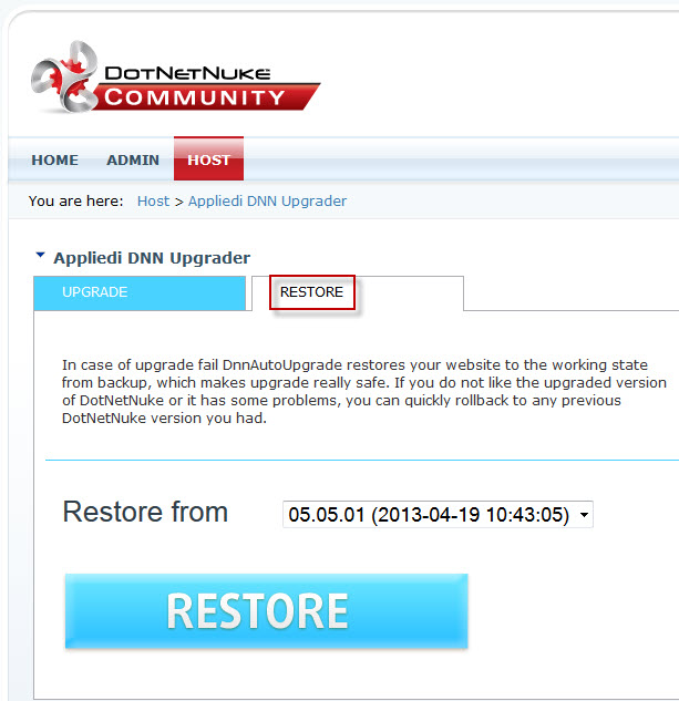 dnn restore