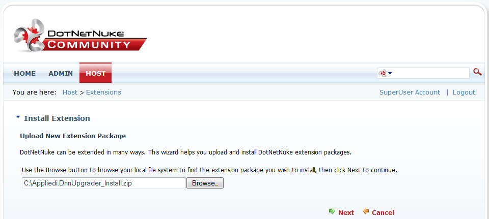 Browse to Extension file