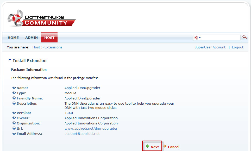Extension Installer continued