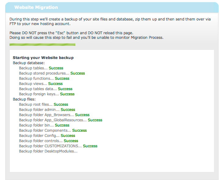 DNN Migrator Progress Success DNN Migrator Progress Success