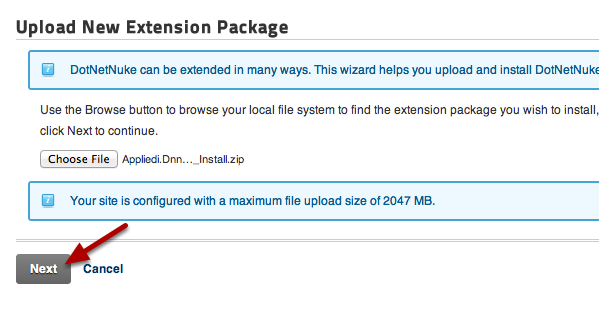 Upload New Extension Package Upload New Extension Package
