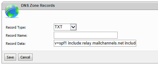 Adding an SPF record to Websitepanel