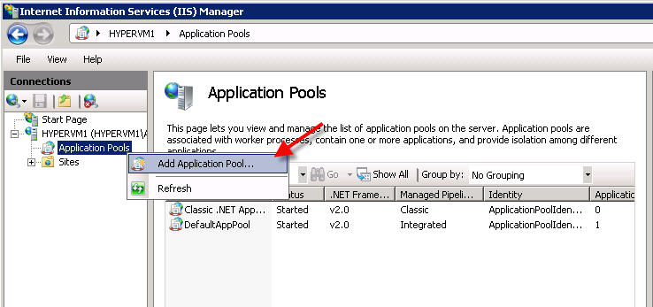 Add Application Pool