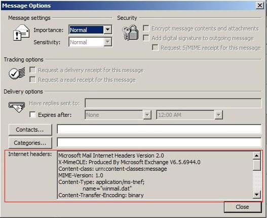 просмотреть свойства почты в Outlook 2003