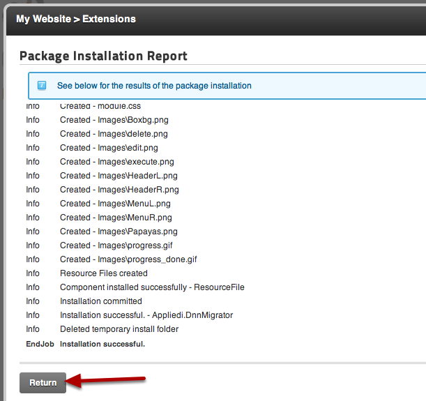 Easy DNN Migrator Package Installation Report