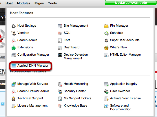 Applied Innovations DNN migrator Settings